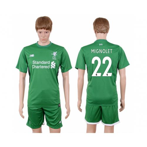 Liverpool #22 Mignolet Green Goalkeeper Soccer Club Jersey